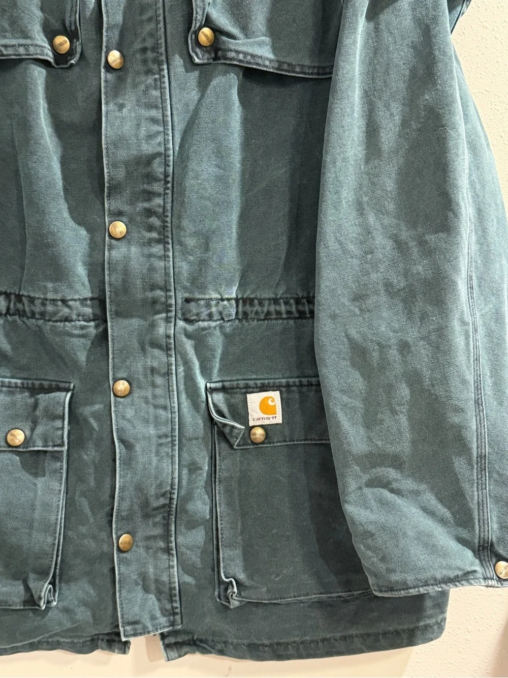Carhartt VTG Green Canvas Blanket Lined Cape Jacket CW043 USA Union Made *READ*